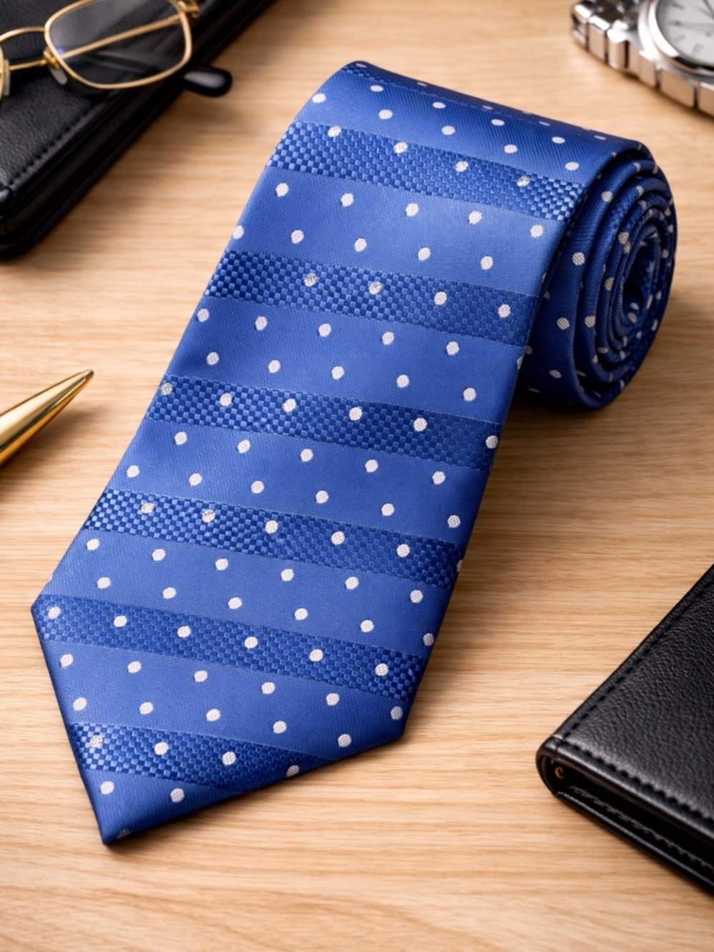 Paul Fredrick Tie Blue Polka Dot 100% Silk Tie